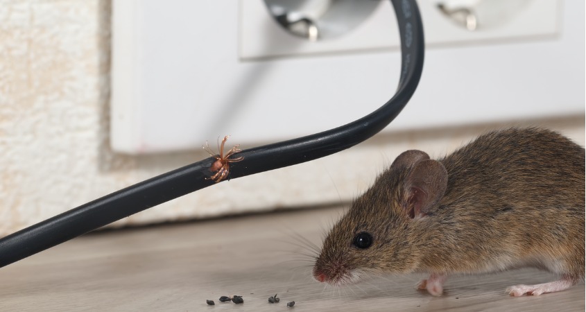FE5BD3~1 February 1 2022 Ohio - Pictured here is a mouse that has chewed through an electrical cord - Mice Control, Mice Extermination, Mice Feces Cleanup And Damage Repair Services Are Provided By Cottom's Wildlife Removal Company